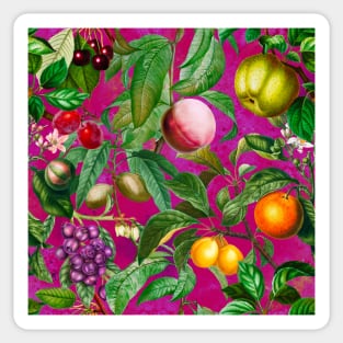 Floral paradise,Trendy tropical floral leaves and fruits, tropical pattern, botanical illustration, tropical plants, pink fuchsia floral illustration Sticker